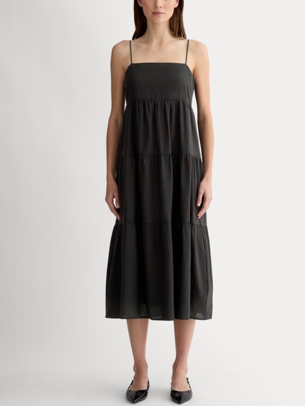 Everlane Gauze Tiered Dress in Black